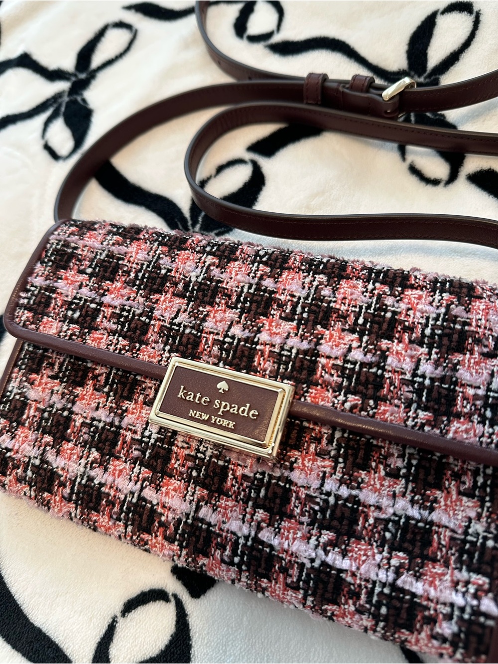 kate spade Pink and Brown Tweed Crossbody Bag